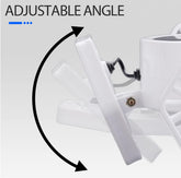 Adjustable angle feature of a white ceiling light fixture on a gray background